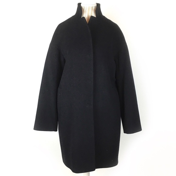Cinzia Rocca Black Cocoon Pea Coat Wool Cashmere Stand Up Collar Large - Picture 4 of 13